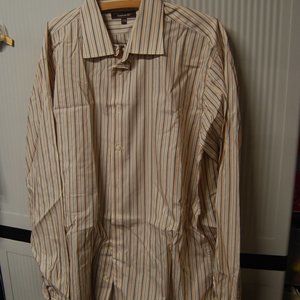 MENS LONG SLEEVE ORANGE/BROWN STRIPED CASUAL SHIRT, 17 1/2